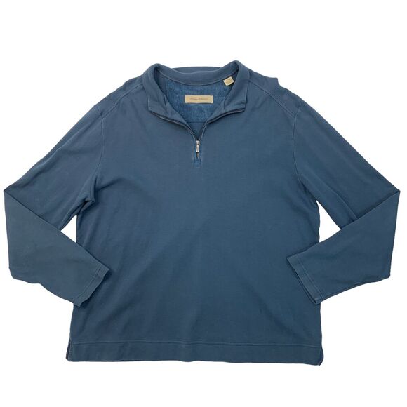 Tommy Bahama Sweater Mens XL Extra Large Shark Quarter Zip Mock Neck Cotton - Picture 1 of 9